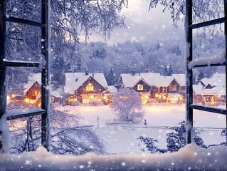 Snowy Winter Cottage in a Serene Forest Landscape