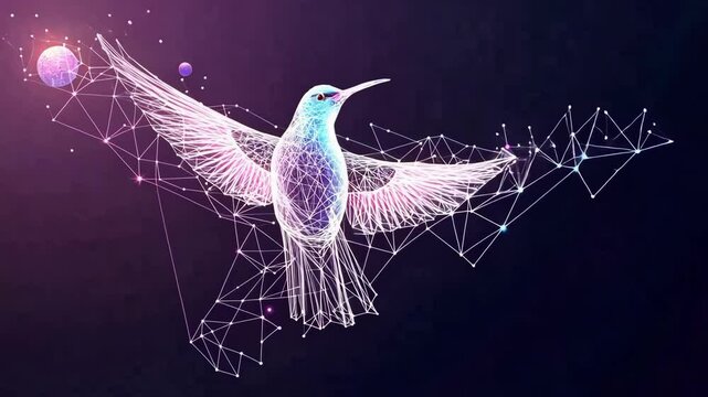 hummingbird animal global space low poly wireframe ai generated video concept