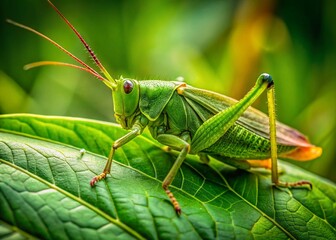 Fototapeta premium Candid Close-Up of a Camouflaged Katydid on a Leaf