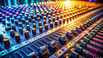 Candid Photo:  Vintage-Style Analog Audio Mixer Control Panel Close-Up
