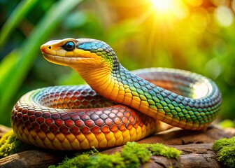 Fototapeta premium Caspian Whip Snake in Natural Habitat - Wild Reptile in Grassland