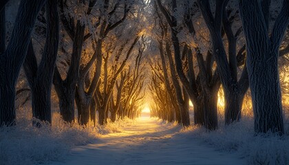 Winter Fashion and Scenic Snowy Landscape with Sunset Sky