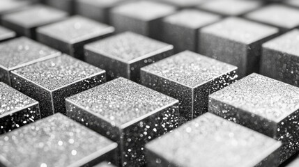 Textured Silver Cubes with Sparkling Glitter in Close-Up View