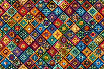 Vibrant Floral Mosaic Tile Art. A Tapestry of Culture and Design