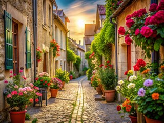 Obraz premium Charming Montargis Alleyway, France: Bokeh Photography - Picturesque French Street Scene
