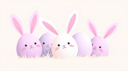 Obraz premium Easter Bunnies Peeking from Eggs in Grass