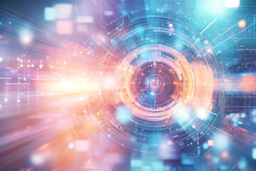 Obraz premium Abstract Digital Technology Background Futuristic Network Orange Blue Pink Light Rays Speed Lines Modern Design Innovation Technology Concept Data 
