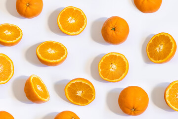 Colorful Oranges on white Background, Evoking Warmth and Freshness. Healthy food, vitamin C. High quality photo