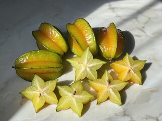 Star fruits on a marble surface