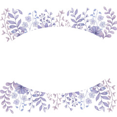 Watercolor frame with purple plants on white background