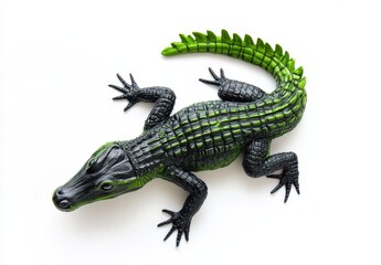 Naklejka premium Realistic Toy Alligator Figurine on White Background, Perfect for Educational Purposes, Playtime Activities, or Artistic Displays