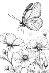 Fototapeta premium Delicate butterfly flutters gracefully among vibrant flowers in a serene garden setting