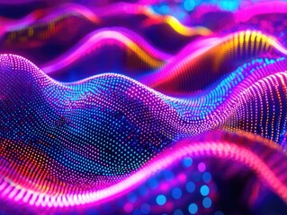 Colorful abstract digital wave form with neon lights. Represents music, electricity or technology.