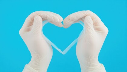 Fototapeta premium Gloved hands forming heart shape with fabric
