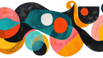 Abstract composition showing colorful overlapping shapes on transparent background