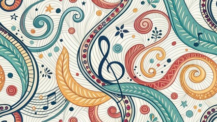 Abstract Musical Doodle Living Room Wall Art, Bokeh Background, Modern Home Decor,  Artistic Pattern Design