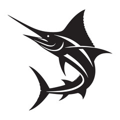 Swift Marlin silhouette, cutting through the waves like a blade - Marlin illustration - Minimalist Marlin vector - Fish silhouette

