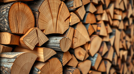 Fototapeta premium Close-up stack of firewood background