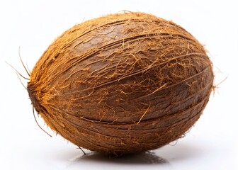 Close-up of Fresh Ripe Coconut Isolated on White Background - Stock Photo
