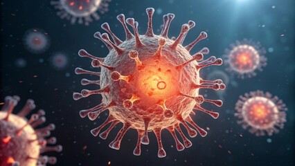 Obraz premium Artistic 3D representation of virus particles floating in a dark space, emphasizing the unseen danger of viral infections. 