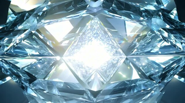 Abstract crystal background of diamond, brilliant. Moving festive backdrop, refraction of light rays through a prism, glass facets