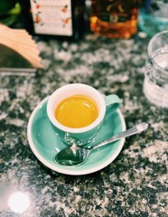 A beautifully crafted latte, featuring creamy foam art on top of rich espresso. Perfect for coffee-related projects, this image captures the warmth and inviting nature of a classic café experience.
