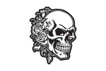 Skull with Roses and Floral Details vector