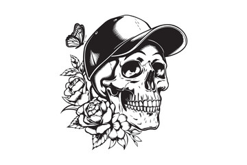Skull with Roses and Floral Details vector