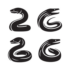 Sharp-toothed Moray Eel silhouette, a fearsome ocean predator - Moray Eel illustration - Minimalist Moray Eel vector - Fish silhouette
