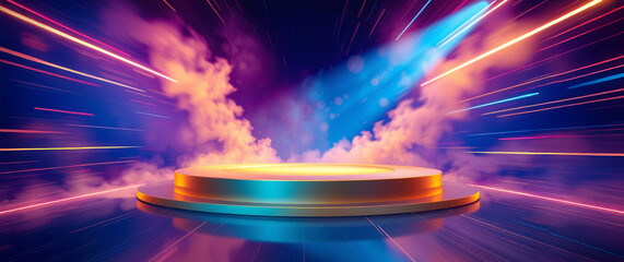 Luxury Gold Podium for Product Display with Soft Light Effects and Bokeh, Decorations ,Twinkling Sparkles, Glitter Light Effects.