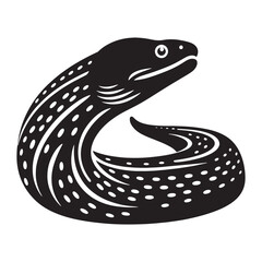 Menacing Moray Eel silhouette, the silent hunter of the deep - Moray Eel illustration - Minimalist Moray Eel vector - Fish silhouette
