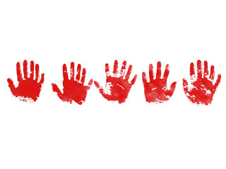 Fototapeta premium Set bloody handprint, gore isolated on png transparent background
