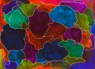 Colorful abstract painting with vivid shapes and intricate patterns