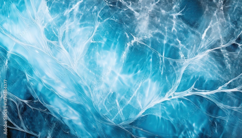 Aufkleber cracked blue ice texture with sharp fractures and frosty patterns, natural abstract background for winter design and graphics

