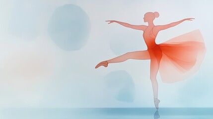 Naklejka premium Graceful ballerina performing en pointe in soft pastel colors against a dreamy background in a serene environment