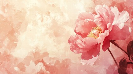 Fototapeta premium Watercolor Pink Peony Flower Blossom Floral Art Romantic Background