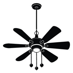 Obraz premium A black silhouette of a classic ceiling fan with five evenly spaced blades, 