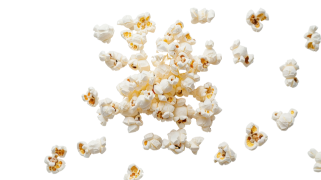 Popcorn exploding on transparent background for movie watching