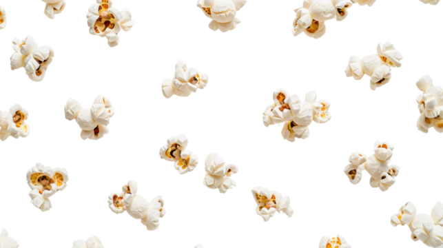 Popcorn kernels falling on transparent background: ready for your designs