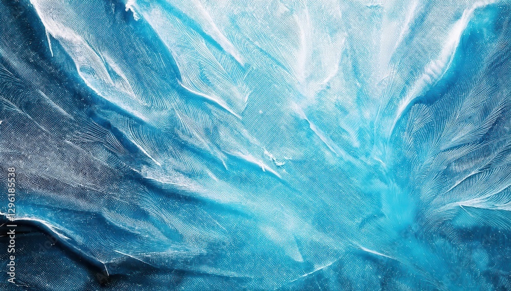 Poster cracked blue ice texture with sharp fractures and frosty patterns, natural abstract background for winter design and graphics

