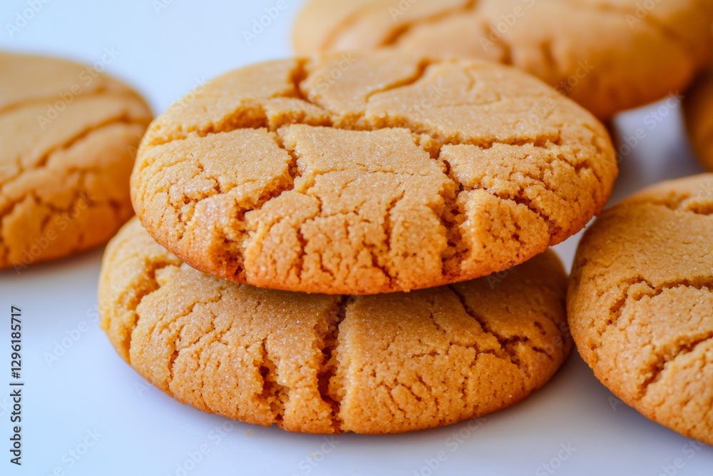 Aufkleber The photo shows an assortment of large, round, and soft peanut butter cookies stacked on top of each other with the corners pointing down towards the viewer. The cookie surface is smooth without