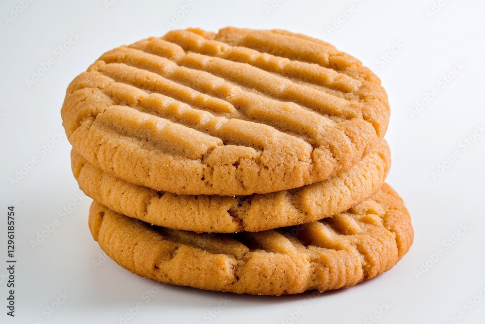 Aufkleber The photo shows an assortment of large, round, and soft peanut butter cookies stacked on top of each other with the corners pointing down towards the viewer. The cookie surface is smooth without