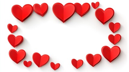 Red paper hearts forming a frame on white background.