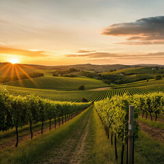Fototapeta premium Vineyard at sunset