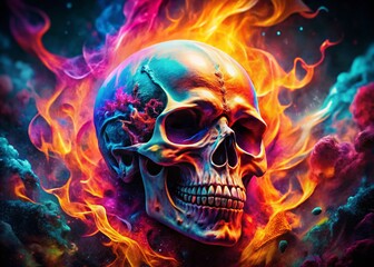 Colorful Skull Incineration Sticker Design - Abstract Art