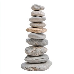 Balanced Stack of Smooth Stones on White Background for Serenity