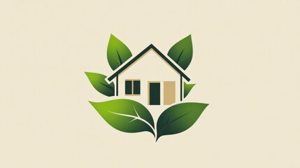 Eco-friendly house icon with green leaves, symbolizing sustainability and nature.