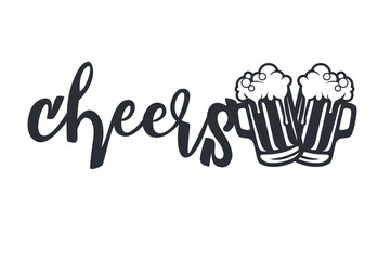 Glass of beer with calligraphy cheers