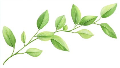 Obraz premium Green Leafy Branch with Fresh Leaves for Nature and Design Projects
