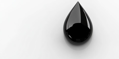 Single black drop of liquid on white background.